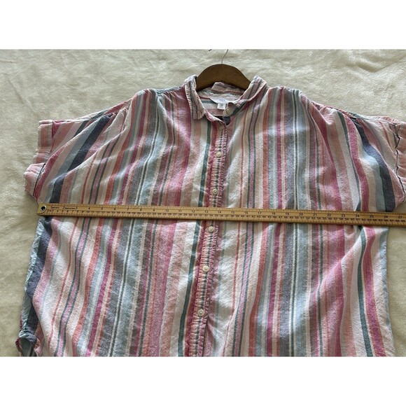 Time & Tru Womens Shirt XXL Linen Blend Button Front Pink Vertical Stripes 2XL - Picture 8 of 10